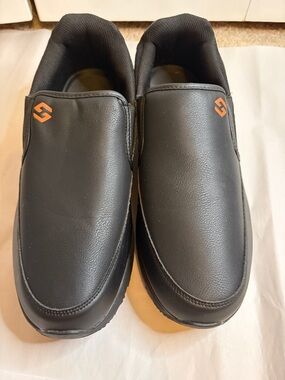 Men's Black Slip-On Casual Shoes with Orange Logo
